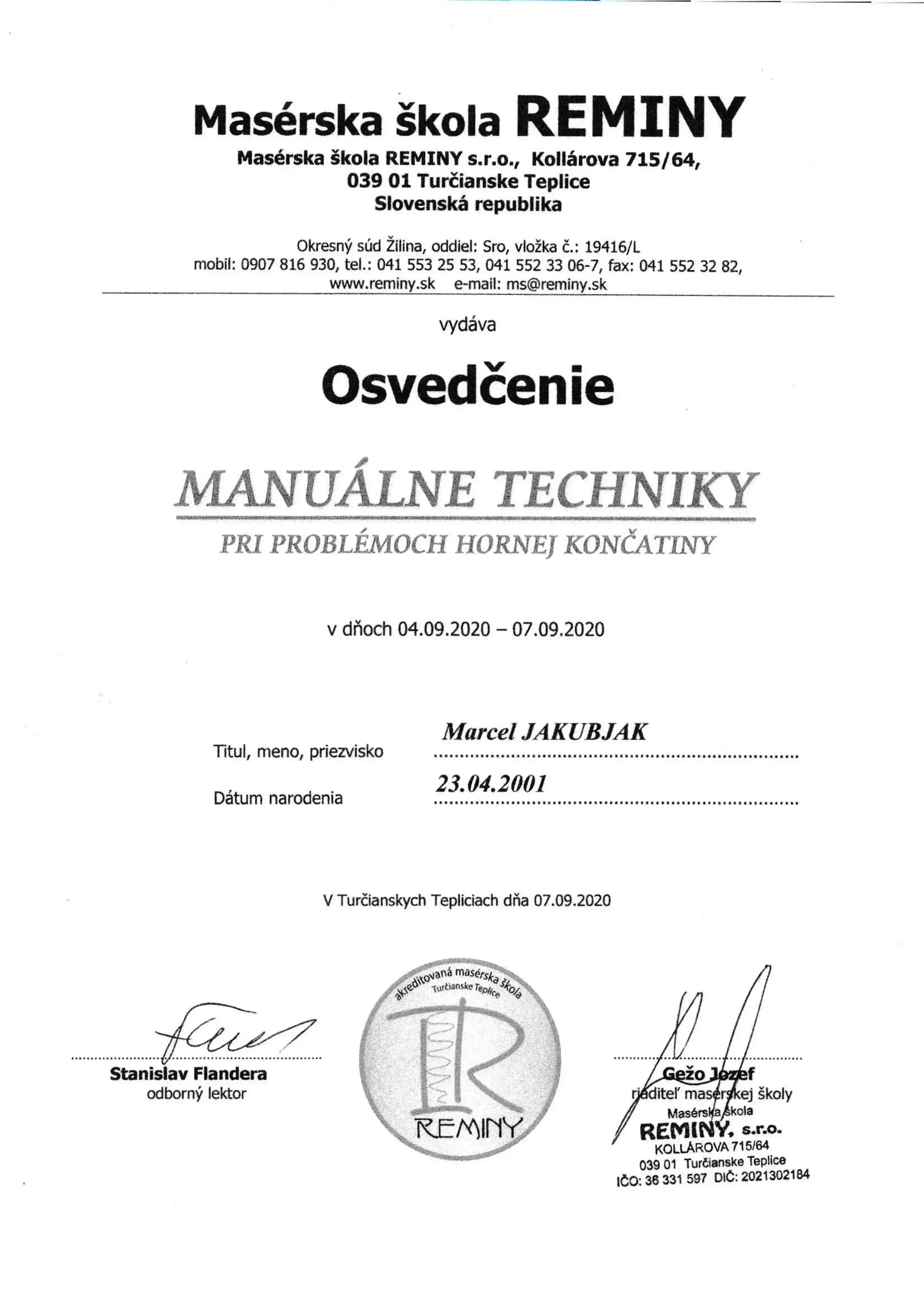 Certifikát za alternatívne techniky